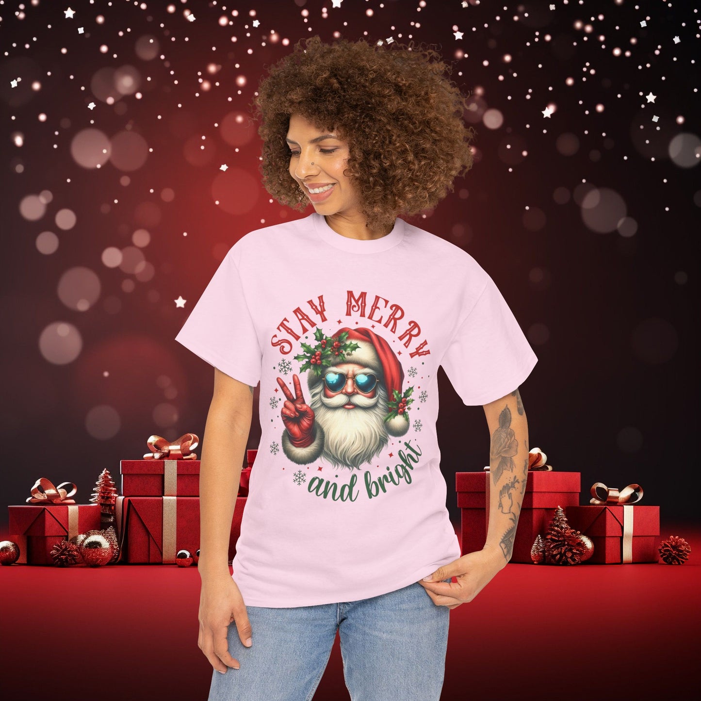 Stay Merry and Bright Holiday Vintage Santa Christmas Tee