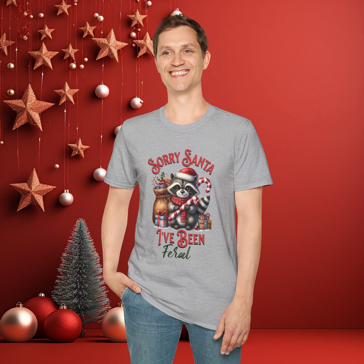 "Sorry Santa, I've Been Feral" Christmas Raccoon Christmas Shirt