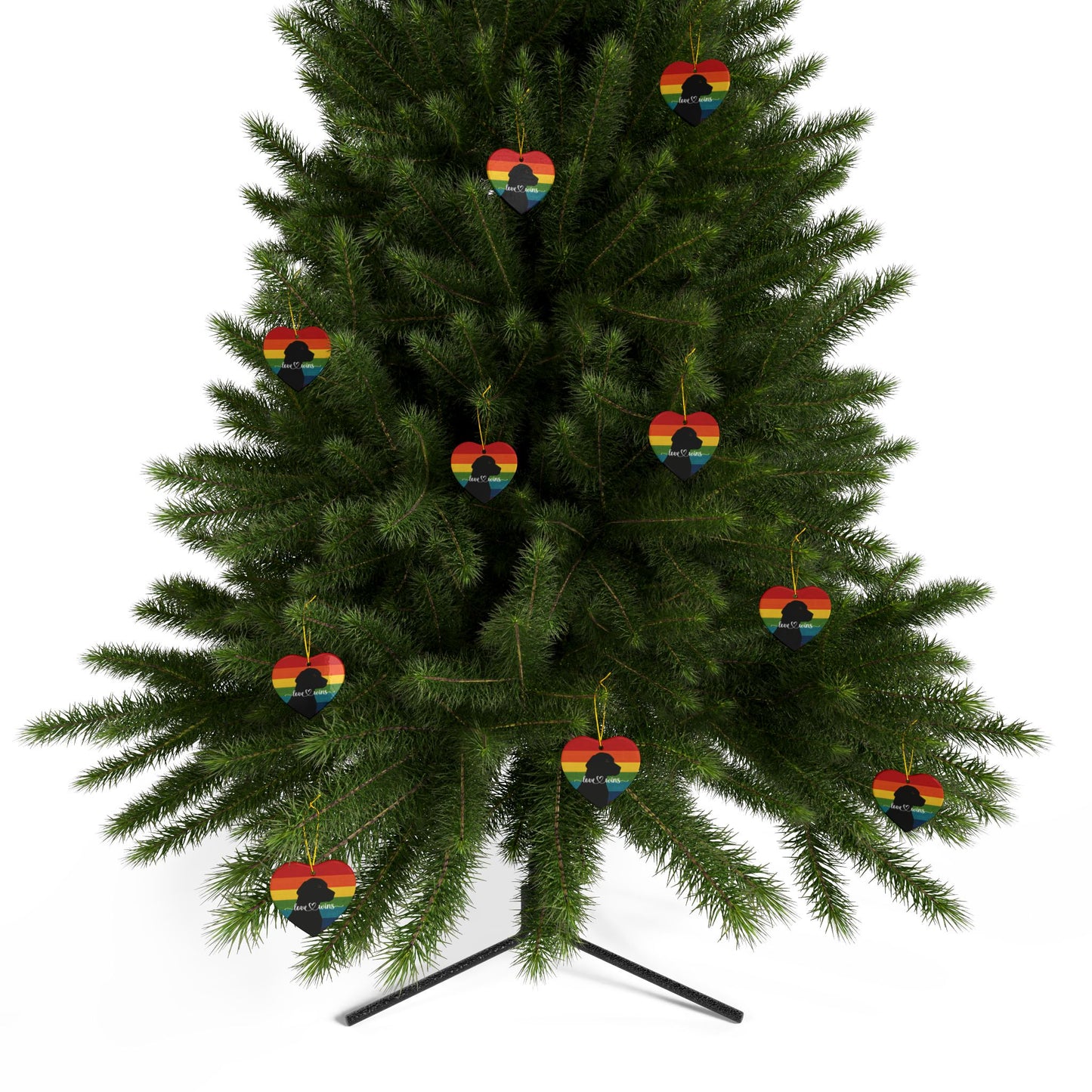 Love Wins Heart-Shaped Rainbow & Dog Christmas Tree Ornament