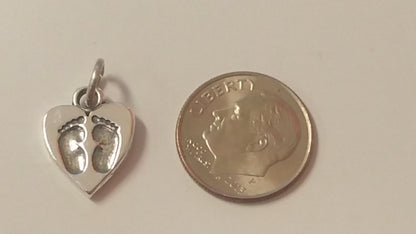 Sterling Silver Heart Charm with Baby Footprints