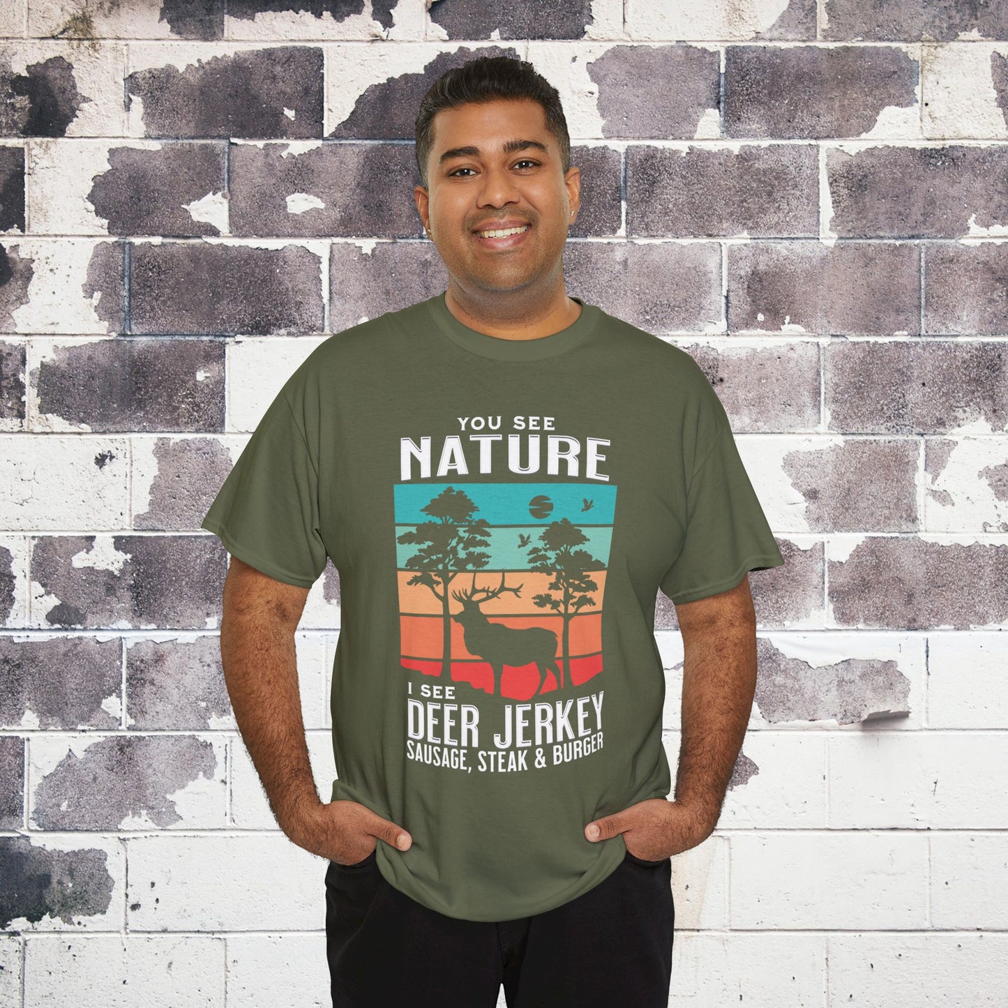 Nature vs Deer Jerky, Sausage, Steak, Burger T-Shirt