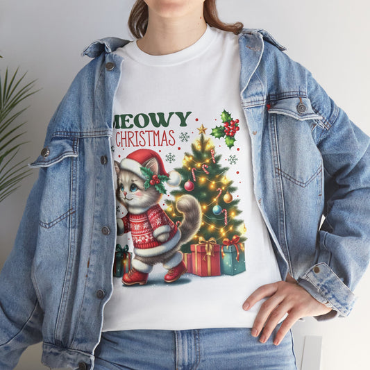 Meowy Christmas Cat Lover Holiday Tee