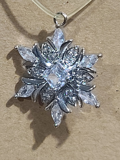 Rhodium Plated Christmas Snowflake CZ Charm