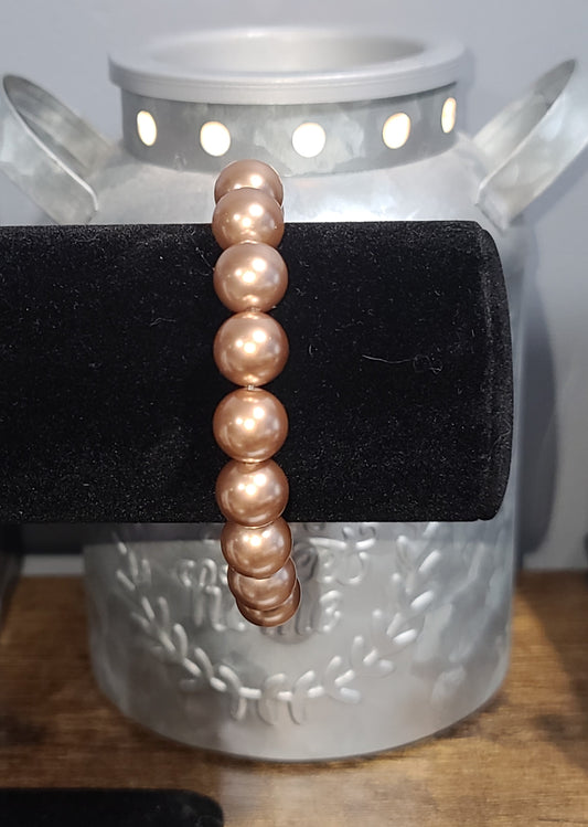 Handmade Faux Bronze Pearl Beaded Bracelet with Lobster Clasp