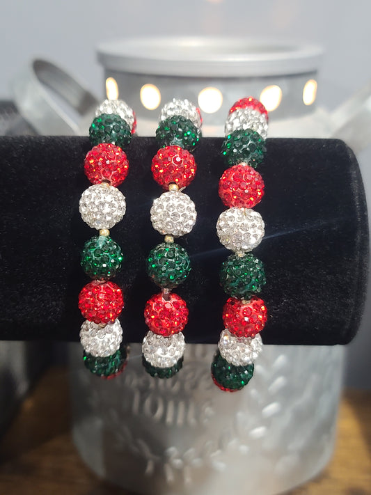 Christmas Bling Handmade Stretch Beaded Bracelet - Red, Green, Silver