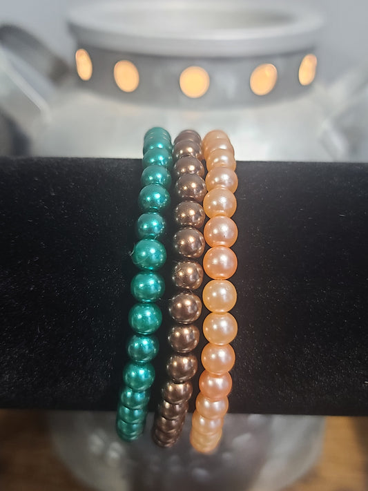 Faux Pearl Handmade Stretch Glass Beaded Bracelet Set of 3