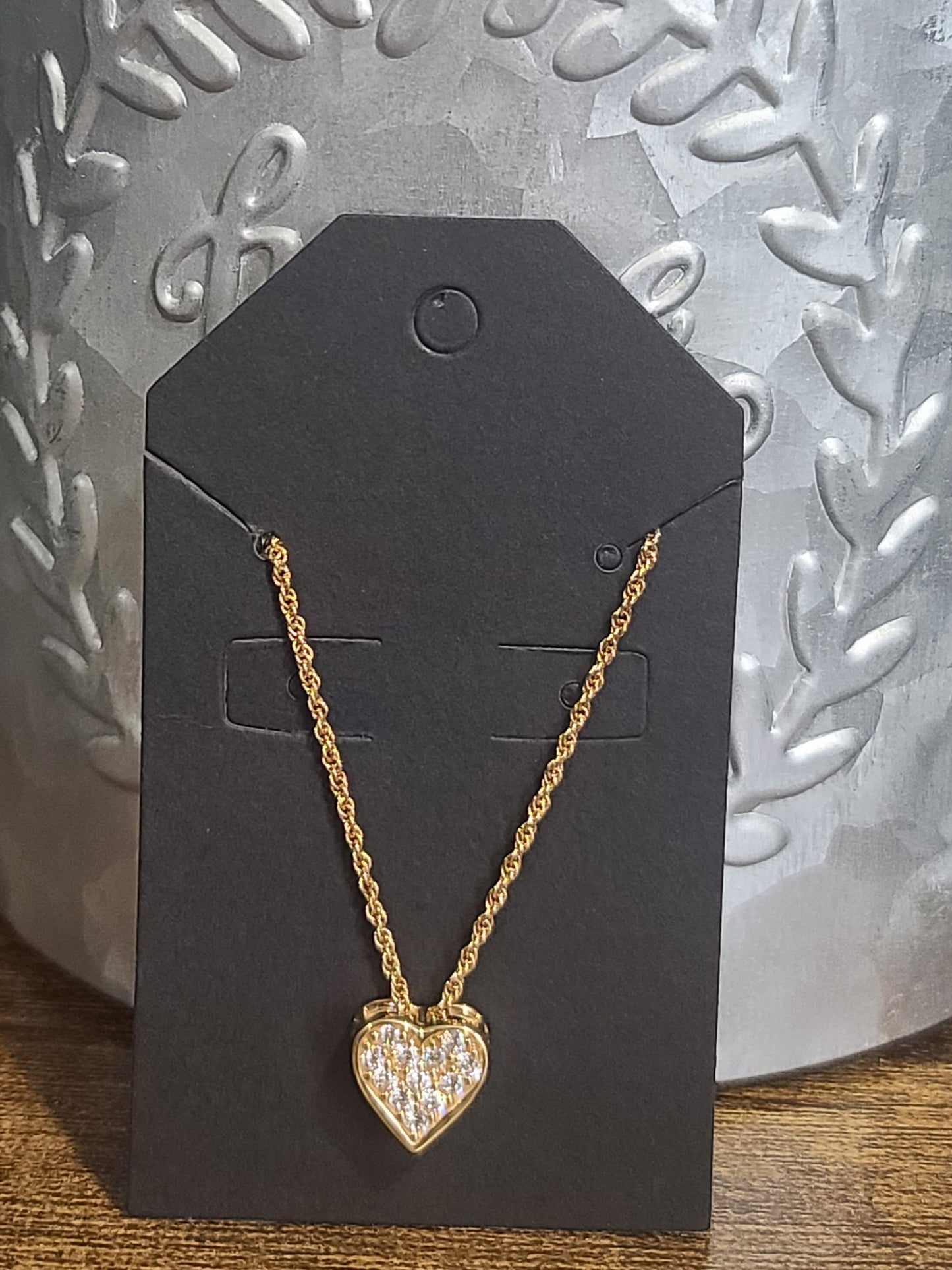 14 Karat Gold Plated Pave CZ Heart "MOM" Necklace