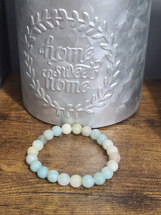 Holistic Amazonite Stretch Bracelet (8 mm) Stackable Stretch Bracelet for Emotional Balance, Clarity and Healing