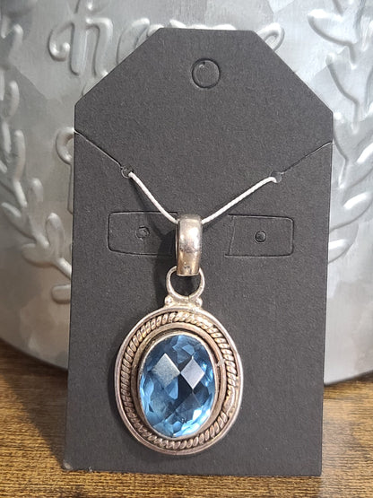 Vintage Antique Sterling Silver & Topaz Handcrafted Pendant