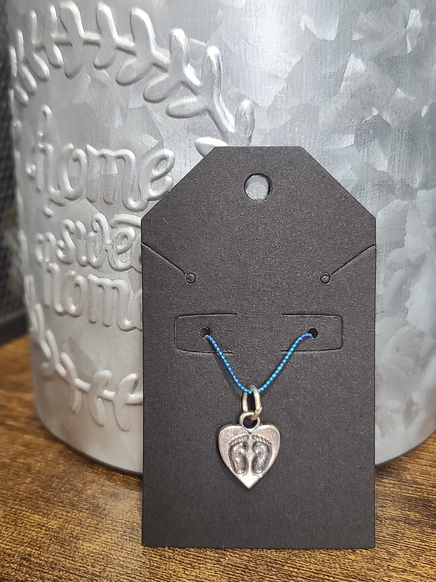 Sterling Silver Heart Charm with Baby Footprints