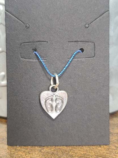 Sterling Silver Heart Charm with Baby Footprints