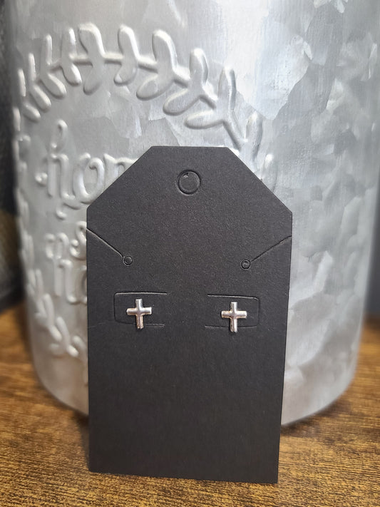 Small Polished Sterling Silver Cross Studded Earrings