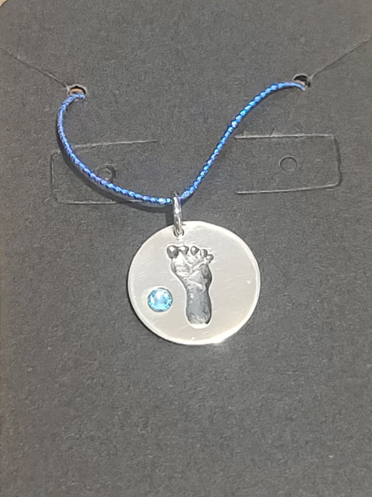 Sterling Silver Baby Boy Footprint Charm with Blue Crystal