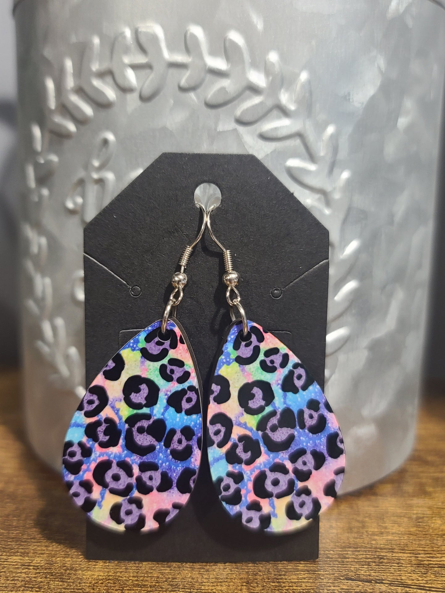 Teardrop Tie Dye Leopard Print Design Earrings