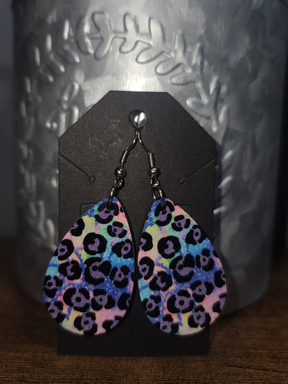 Teardrop Tie Dye Leopard Print Design Earrings