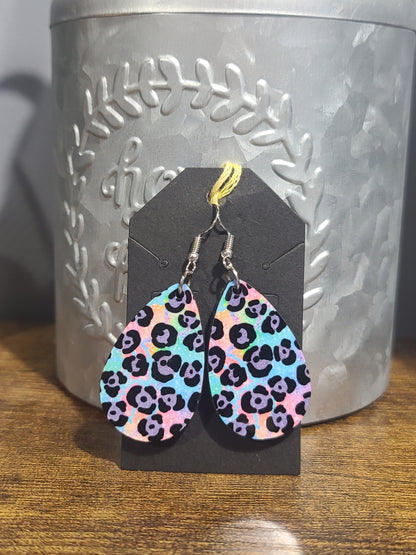 Teardrop Tie Dye Leopard Print Design Earrings