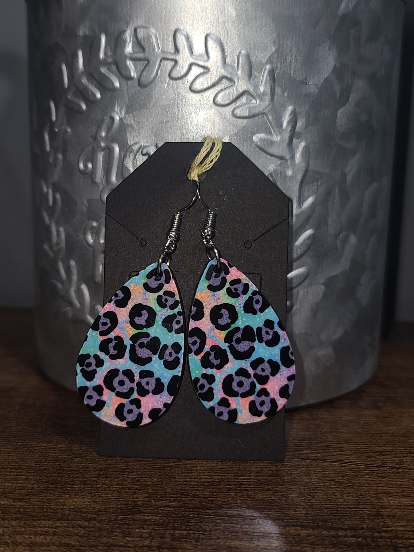 Teardrop Tie Dye Leopard Print Design Earrings