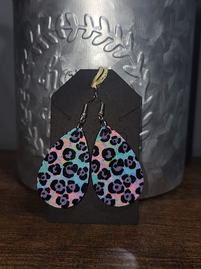 Teardrop Tie Dye Leopard Print Design Earrings