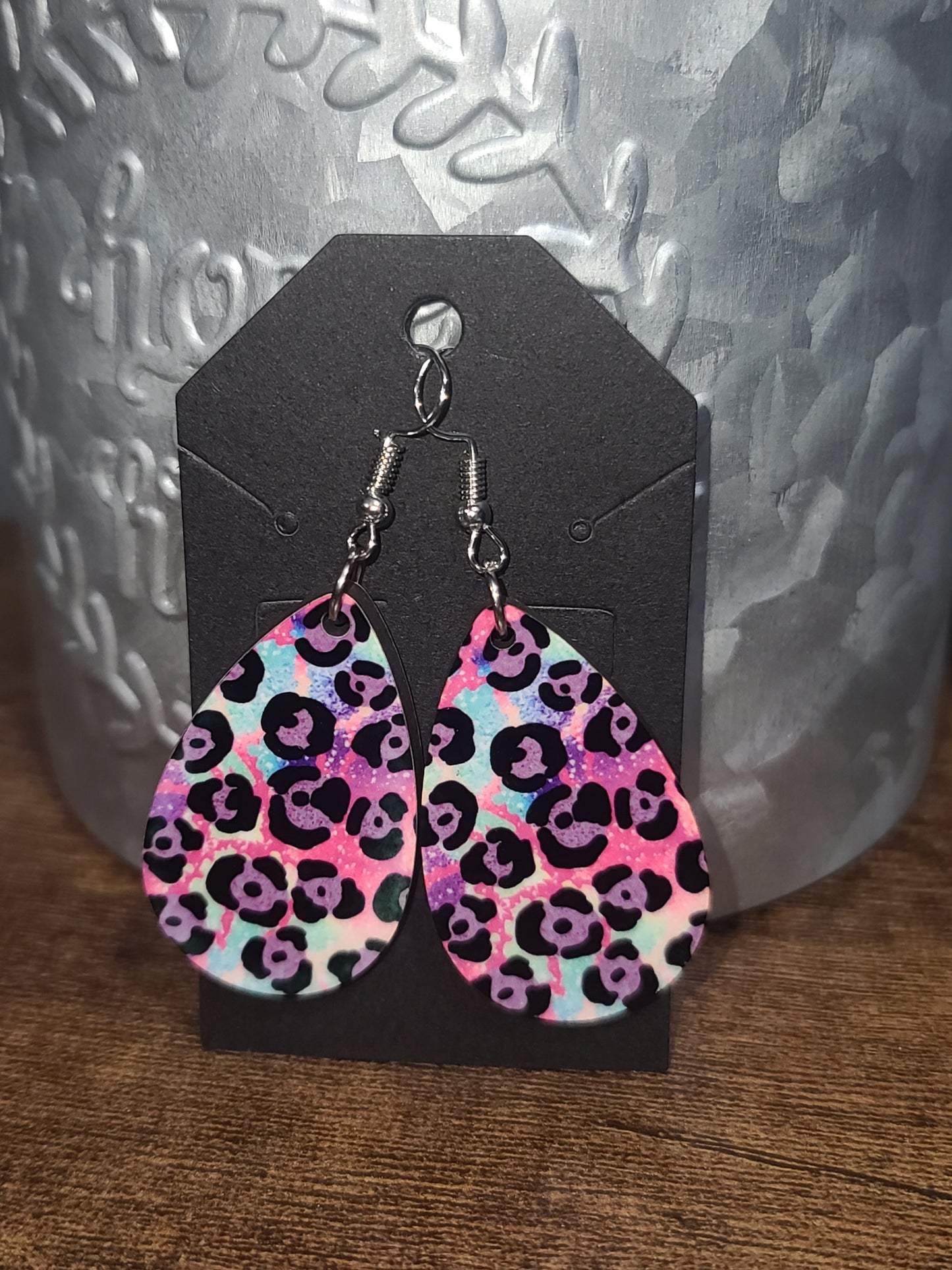 Teardrop Tie Dye Leopard Print Design Earrings