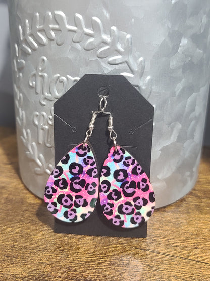 Teardrop Tie Dye Leopard Print Design Earrings