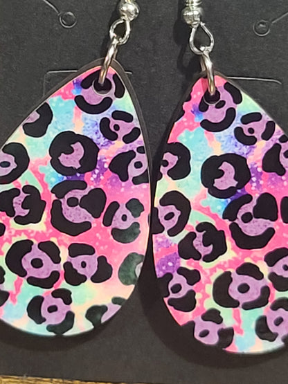 Teardrop Tie Dye Leopard Print Design Earrings