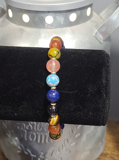 Empath's Shield and Aura Cleansing Gemstone and Crystal Beaded Bracelet - Tiger Eye, Lapis Lazuli, Amethysts