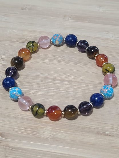 Empath's Shield and Aura Cleansing Gemstone and Crystal Beaded Bracelet - Tiger Eye, Lapis Lazuli, Amethysts