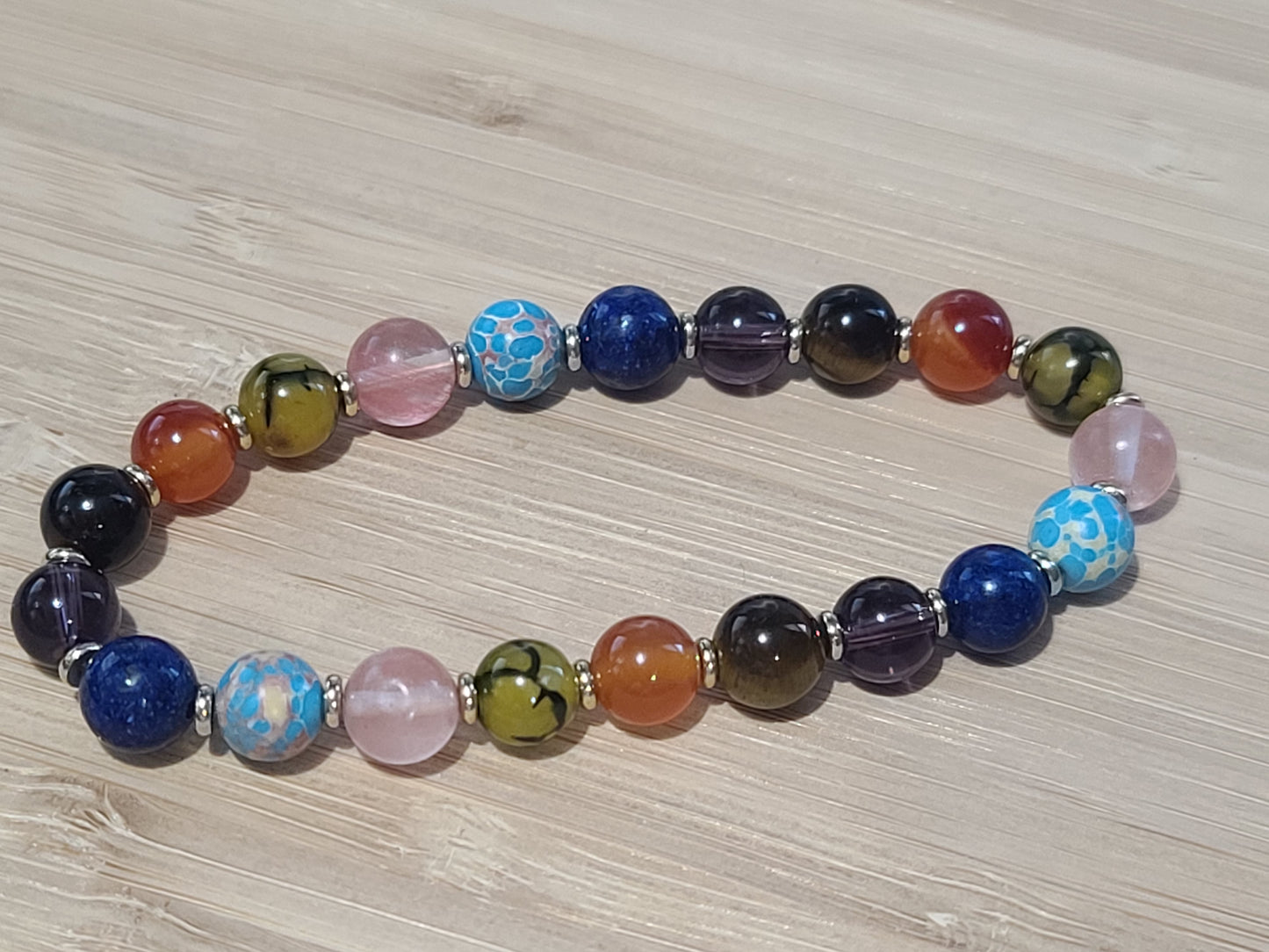 Empath's Shield and Aura Cleansing Gemstone and Crystal Beaded Bracelet - Tiger Eye, Lapis Lazuli, Amethysts