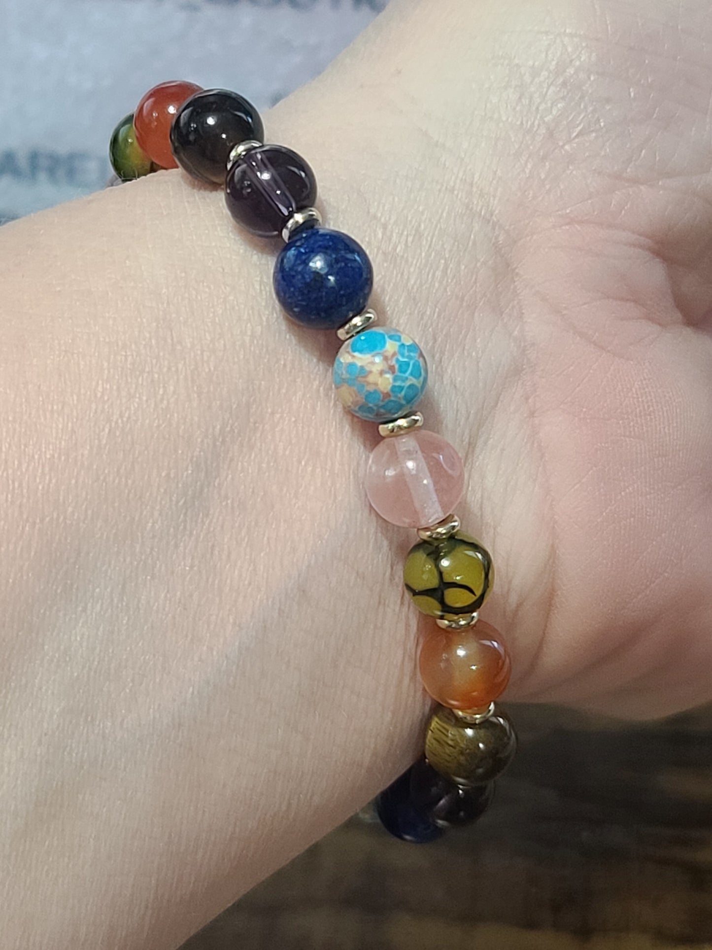 Empath's Shield and Aura Cleansing Gemstone and Crystal Beaded Bracelet - Tiger Eye, Lapis Lazuli, Amethysts