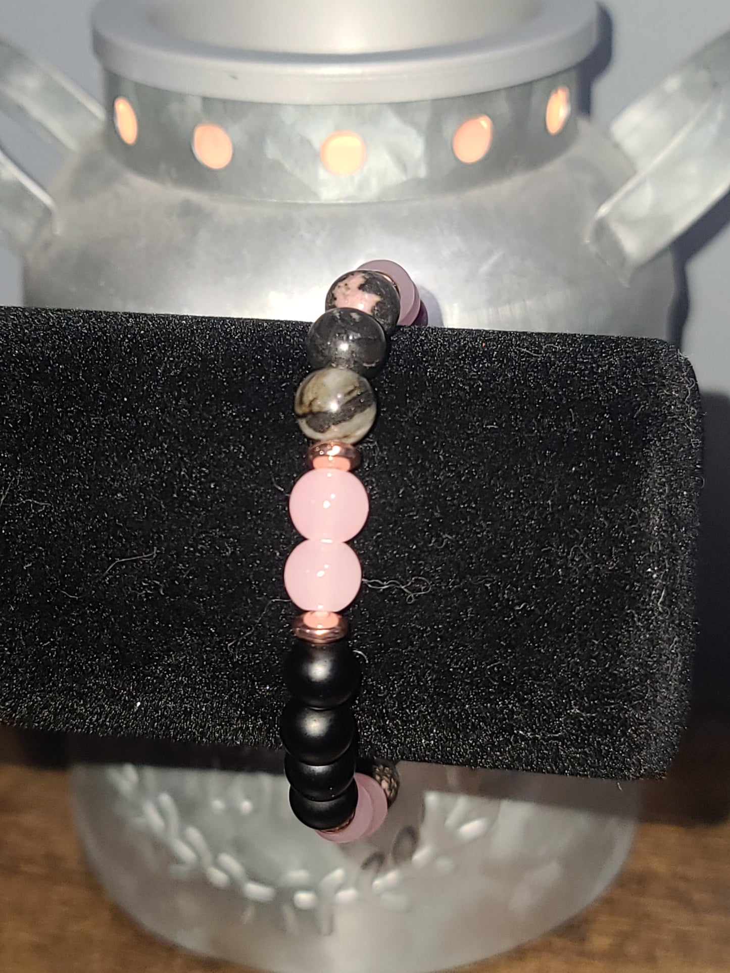 Bohemian Gemstone and Crystal Beaded Bracelet - Garnet & Imitation Rose Quartz for Anxiety