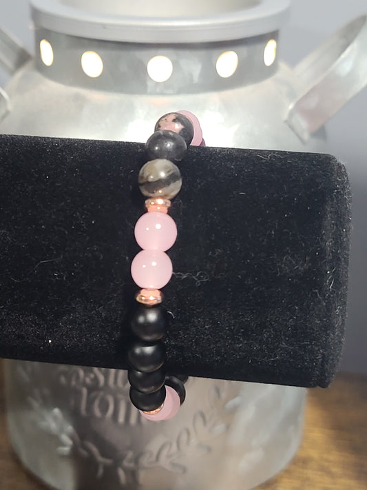 Bohemian Gemstone and Crystal Beaded Bracelet - Garnet & Imitation Rose Quartz for Anxiety