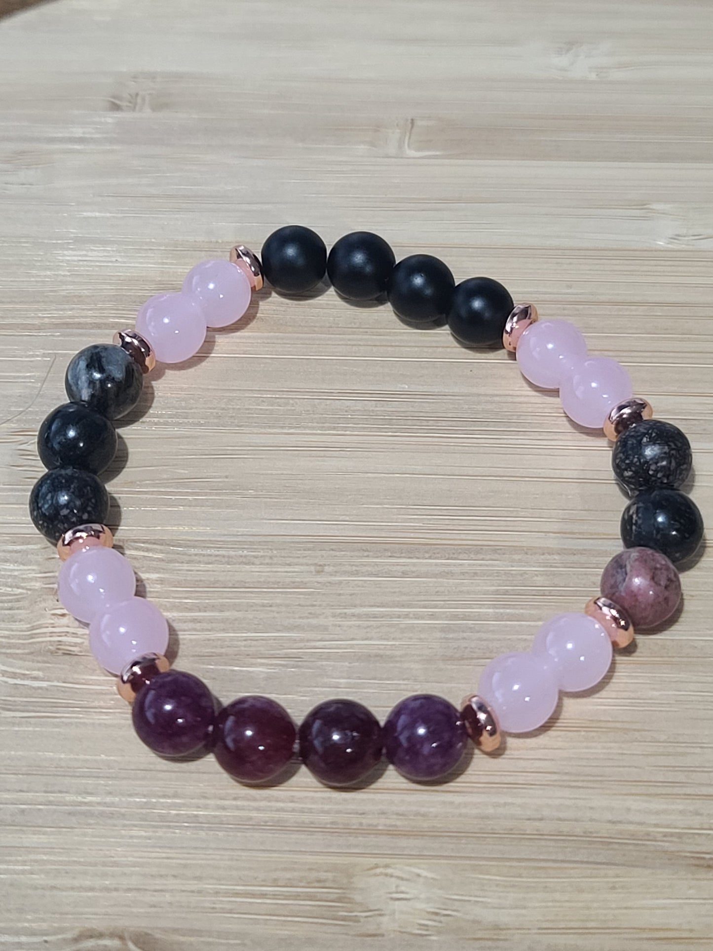 Bohemian Gemstone and Crystal Beaded Bracelet - Garnet & Imitation Rose Quartz for Anxiety