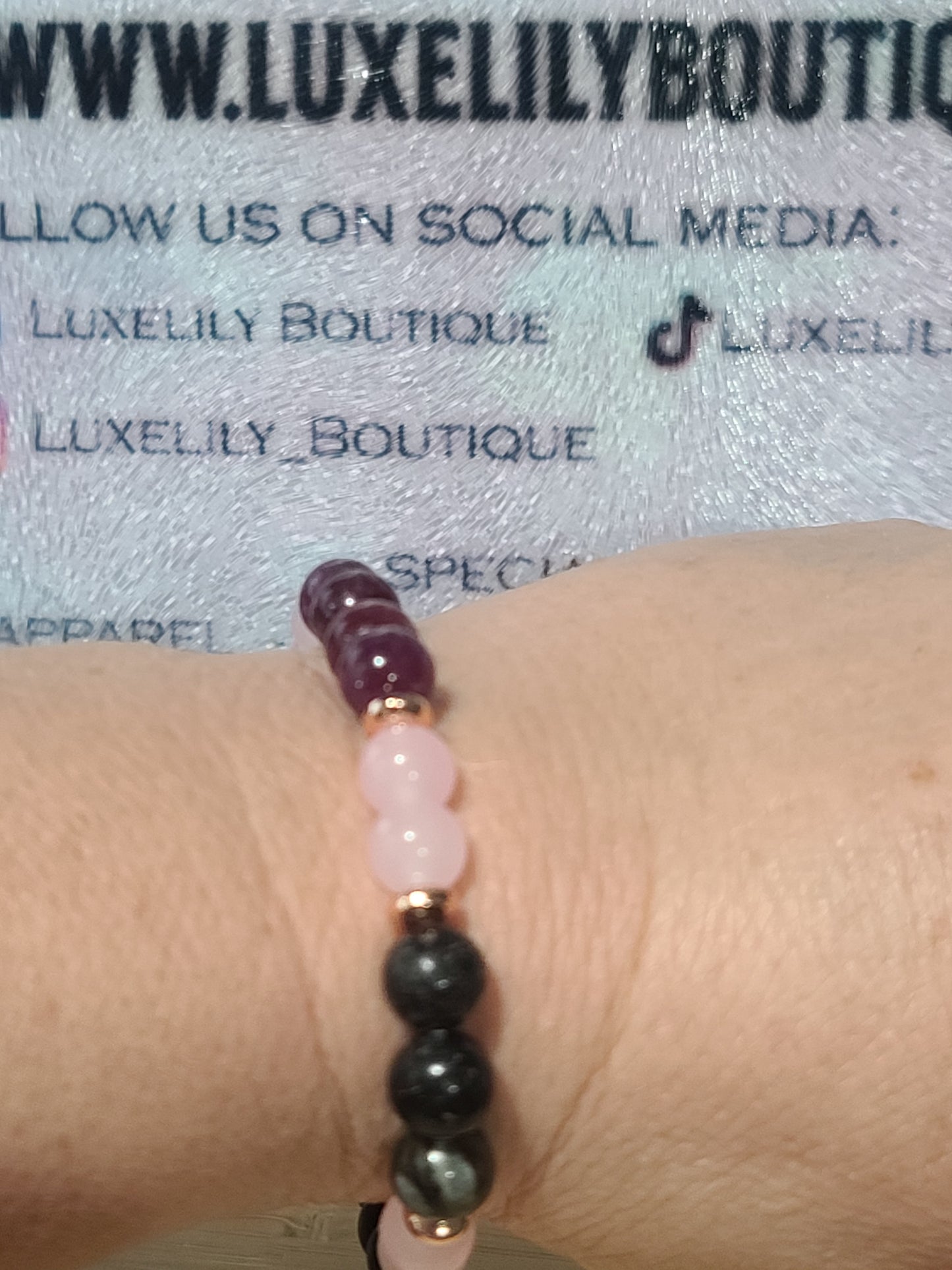 Bohemian Gemstone and Crystal Beaded Bracelet - Garnet & Imitation Rose Quartz for Anxiety