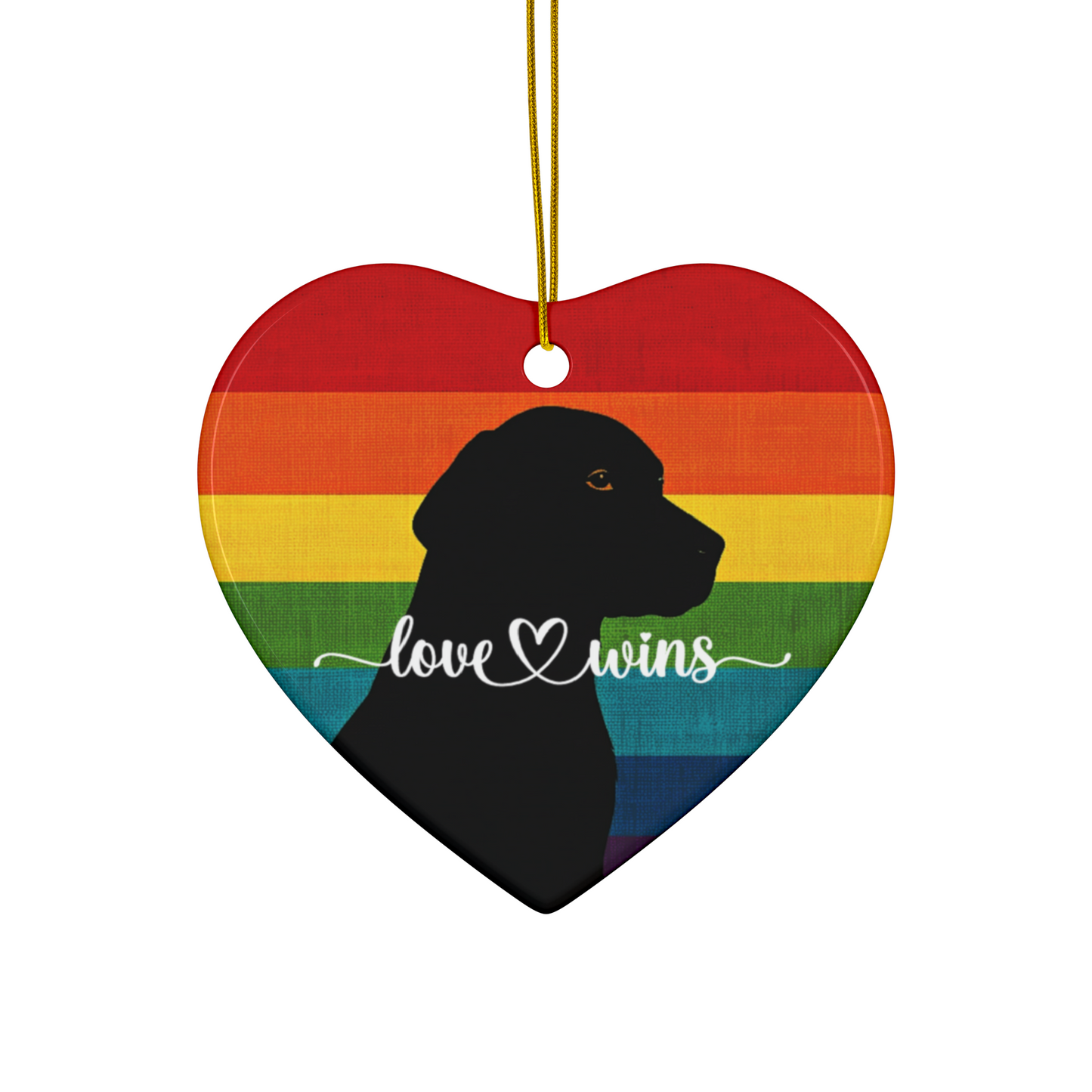 Love Wins Heart-Shaped Rainbow & Dog Christmas Tree Ornament