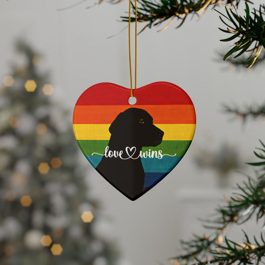 Love Wins Heart-Shaped Rainbow & Dog Christmas Tree Ornament