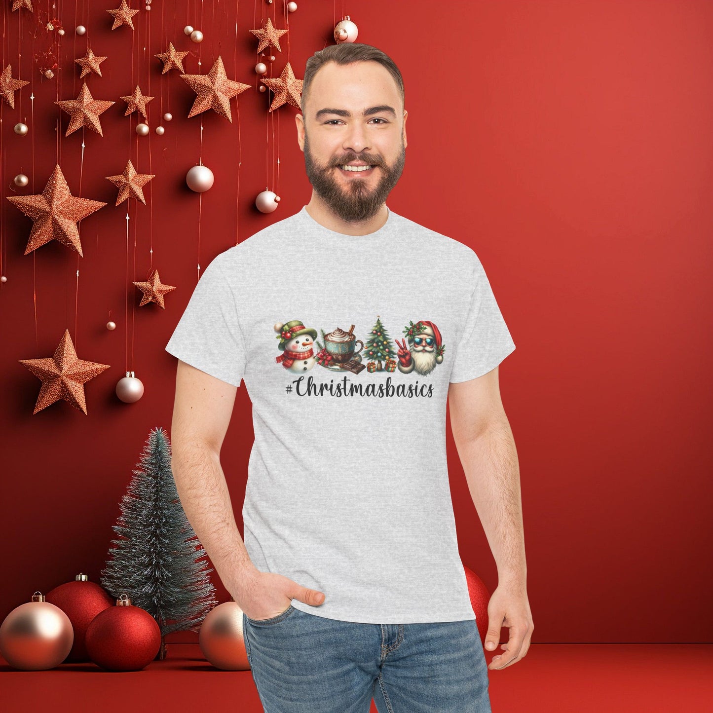 Christmas Basics Tee - Snowman, Hot Cocoa, Christmas Tree, Santa - Vintage Style