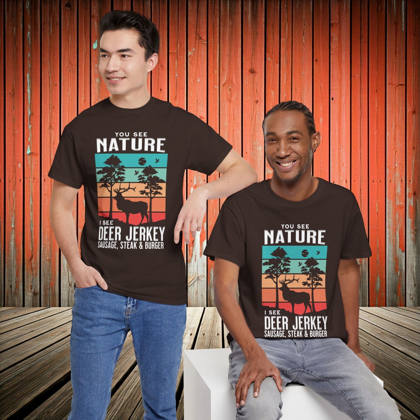 Nature vs Deer Jerky, Sausage, Steak, Burger T-Shirt