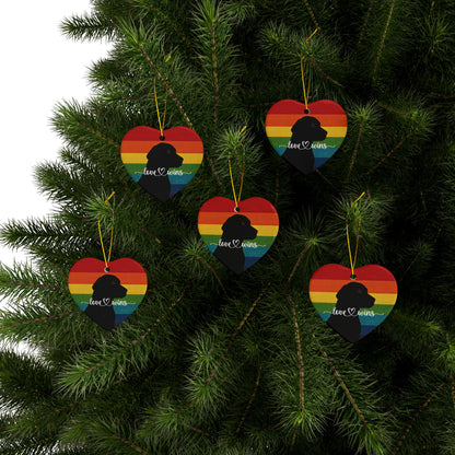 Love Wins Heart-Shaped Rainbow & Dog Christmas Tree Ornament