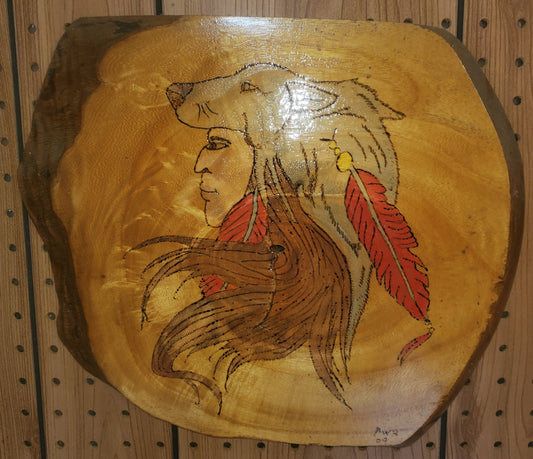 Handmade Wall Art Native American on Paulownia Wood