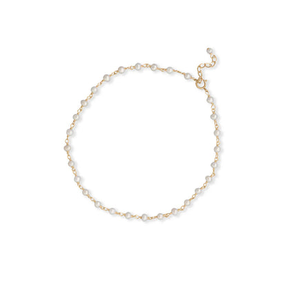 14 Karat Gold Plated Sterling Silver 9.5" Freshwater Pearl Bead Anklet with 1" Extension