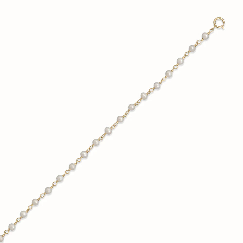 14 Karat Gold Plated Sterling Silver 9.5" Freshwater Pearl Bead Anklet with 1" Extension