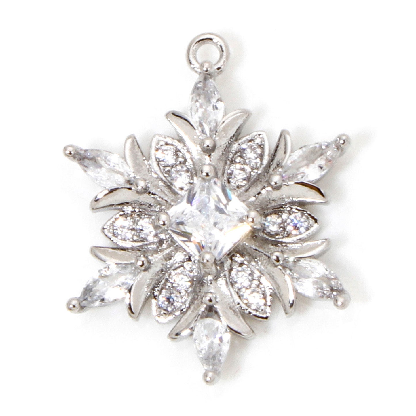 Rhodium Plated Christmas Snowflake CZ Charm