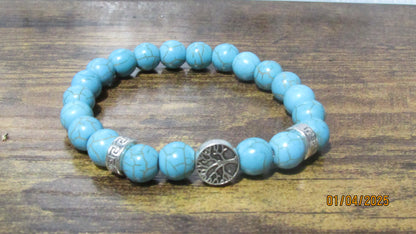 Cracked Turquoise Stretch Beaded Bracelets With Charm (14 Variations)