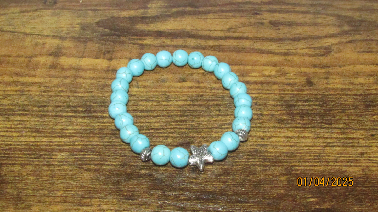 Cracked Turquoise Stretch Beaded Bracelets With Charm (14 Variations)