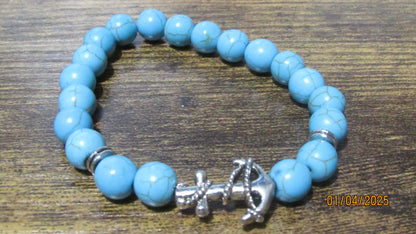 Cracked Turquoise Stretch Beaded Bracelets With Charm (14 Variations)