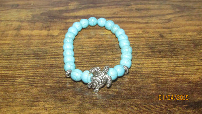 Cracked Turquoise Stretch Beaded Bracelets With Charm (14 Variations)