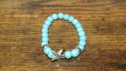 Cracked Turquoise Stretch Beaded Bracelets With Charm (14 Variations)