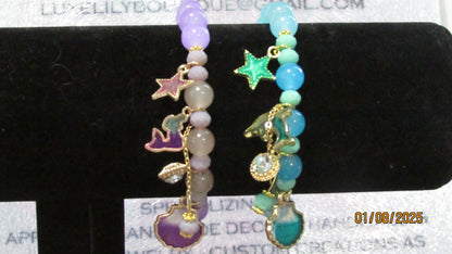 Ocean Themed Beaded Stretch Bracelet for Teens/Child, Dolphin or Mermaid