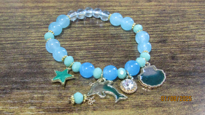 Ocean Themed Beaded Stretch Bracelet for Teens/Child, Dolphin or Mermaid