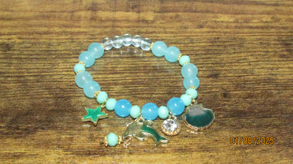 Ocean Themed Beaded Stretch Bracelet for Teens/Child, Dolphin or Mermaid